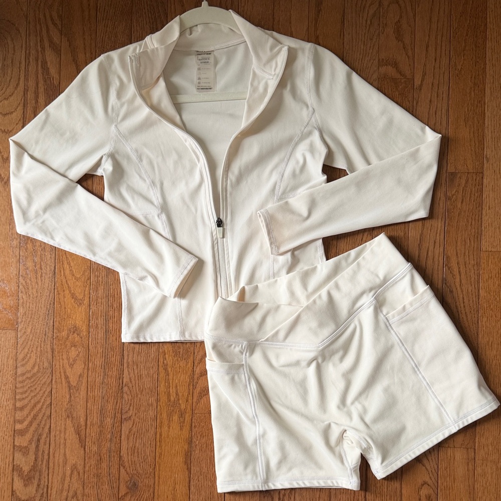 Bo + Tee off white ivory Athletic Zip Jacket & High-Waist Shorts Set